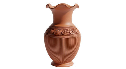 Isolated Brown Clay Vase with Pattern