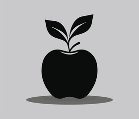Apple with leaf vector illustration of fresh black and white fruit design