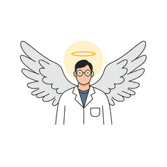 Guardian Angel Doctor: Line Art Illustration of a Male Physician with Wings and Halo