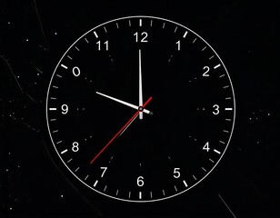 Digital clock face with white numbers, a red minute hand, and a black background