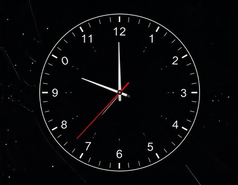 Digital clock face with white numbers, a red minute hand, and a black background - Powered by Adobe