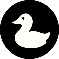 A solid duck icon, representing animals, nature, or playful concepts, often used in child-friendly designs.