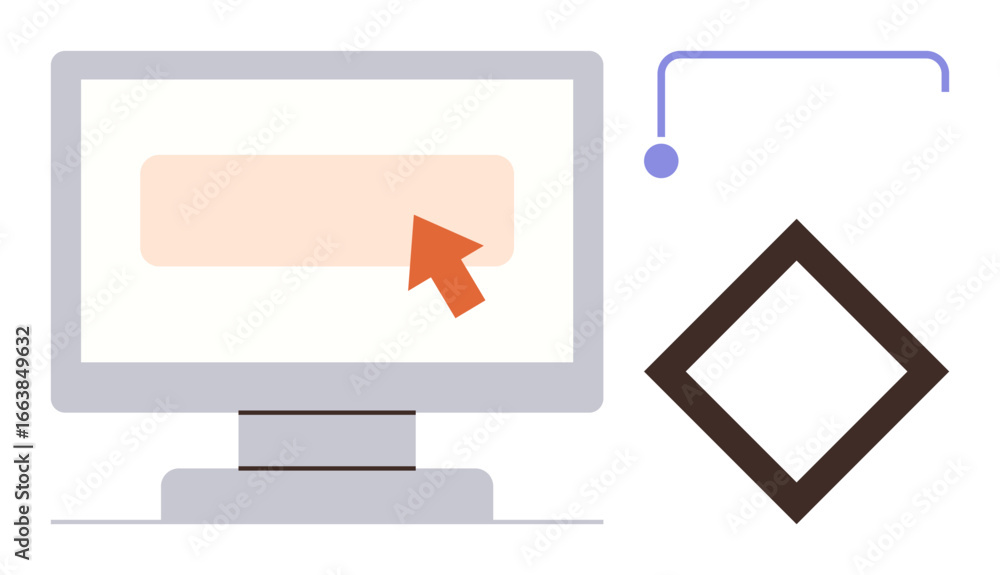 Poster computer screen with cursor pointer, decision diamond, and connected line. ideal for workflow buildi