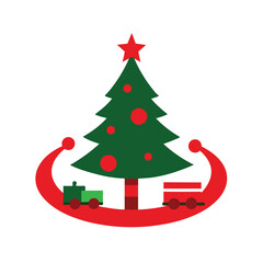 toy train set circling under the christmas tree