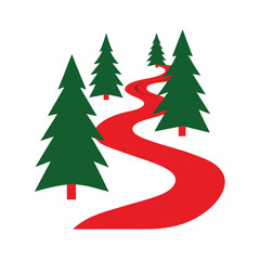 sleigh tracks winding through snowy woods