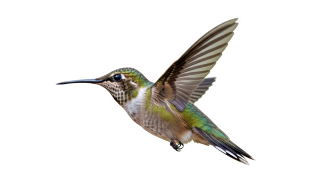 Isolated Ruby-throated Hummingbird in Flight