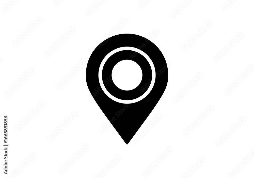 Poster A black location pin icon with a circle inside on a white background in a simple vector graphic
