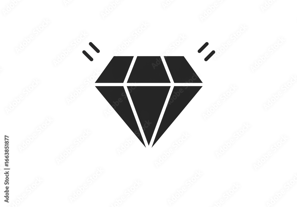 Poster Isolated black diamond with sparkle on white background in a minimalist style graphic design element