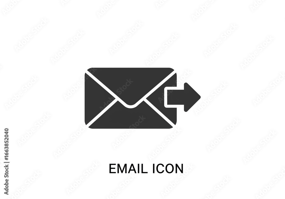 Poster a simple dark gray email icon with a right arrow indicating sending on a white background plain desi