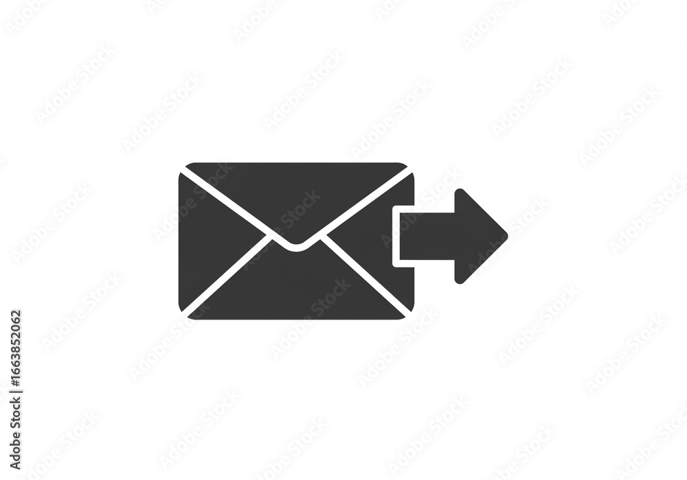 Poster a simple dark gray icon of an envelope with an arrow pointing to the right on a white background