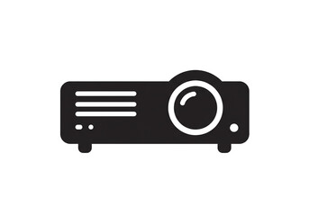 A simple black projector icon with lens, vents, and indicators on a white background image view