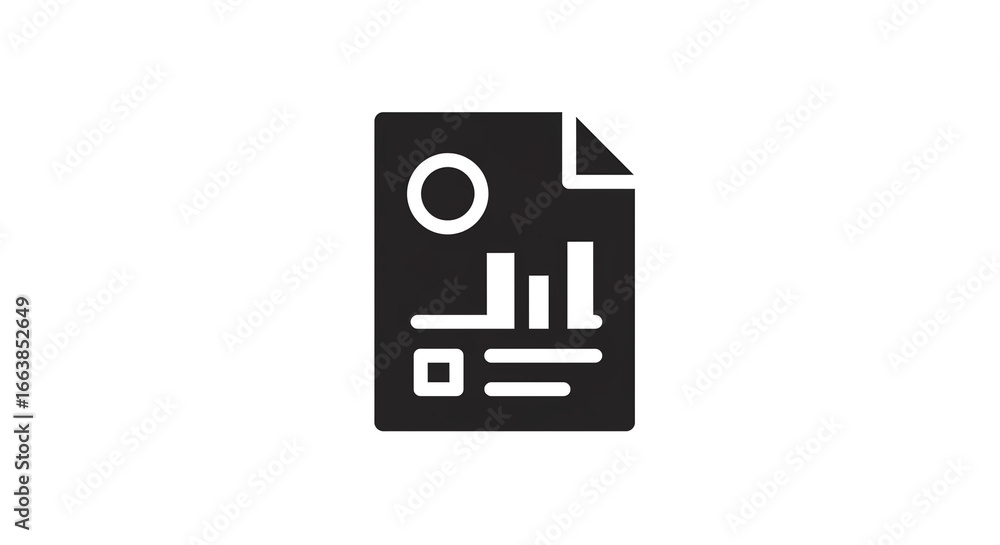 Poster a black and white graphic of a document with a graph and a circle at the top left corner
