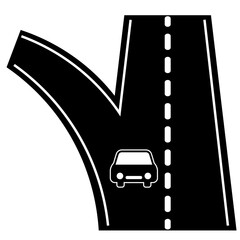 Fototapeta premium 分岐する道路と車のピクトグラムイラスト