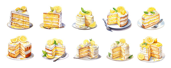 Lemon Cake Clipart Set – 30 Watercolor Dessert Illustrations with Lemon Cream Layers & Whipped Topping