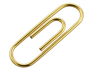 Golden paperclip against white background