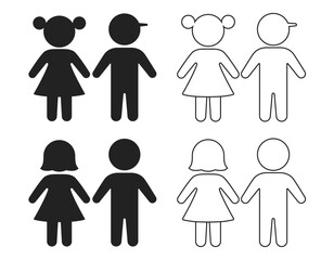Girl and Boy icon set silhouette