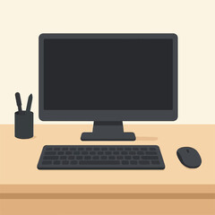 Desktop Computer Setup with Monitor, Keyboard, Mouse, and Pen Holder

Office Workspace Illustration – Computer Desk with Accessories

Vector Icon of Desktop Computer with Office Stationery

Home Offic