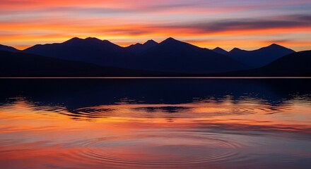 Serene Sunset Reflection on Mountain Lake
