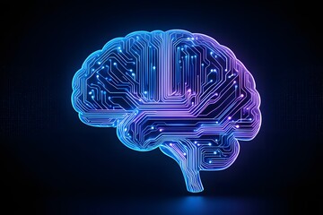 Glowing Circuit Board Brain In Blue And Purple digital