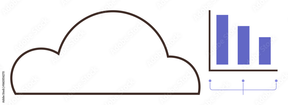 Poster cloud shape next to bar graph visualizing data trends and connections. ideal for technology, cloud c