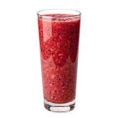 Fresh red berry smoothie in a tall glass with visible seeds Vibrant and refreshing beverage isolated on white, isolated