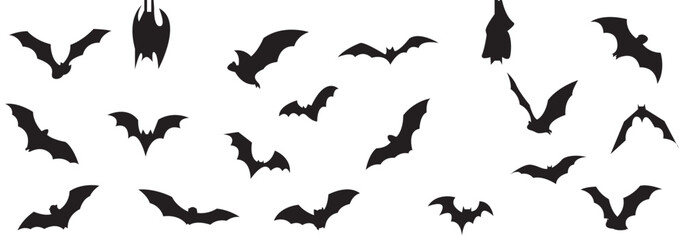 Flying Bats Silhouette Set for Halloween Night – Dark and Creepy Vector Art