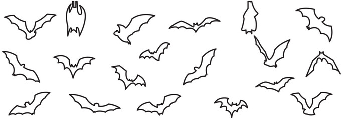Flying Bats Silhouette Set for Halloween Night – Dark and Creepy Vector Art