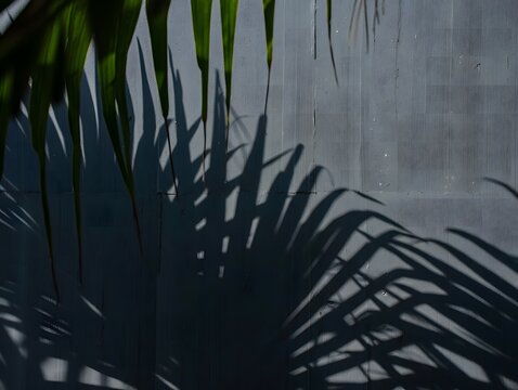 Palm Leaf Shadows on a Textured Gray Wall light dark - Powered by Adobe
