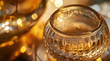 Golden Glass Bowl, Festive Bokeh Background, Closeup