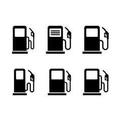 Collection of Six Modern and Minimalist Gas Pump Icons Suitable for Various Applications