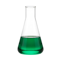 laboratory glass with green liquid transparent background