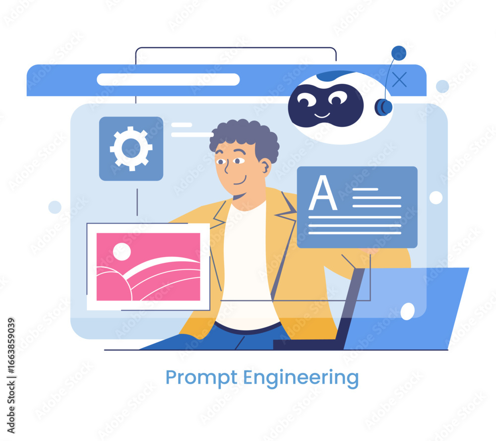 Aufkleber prompt engineering with ai robot vector illustration