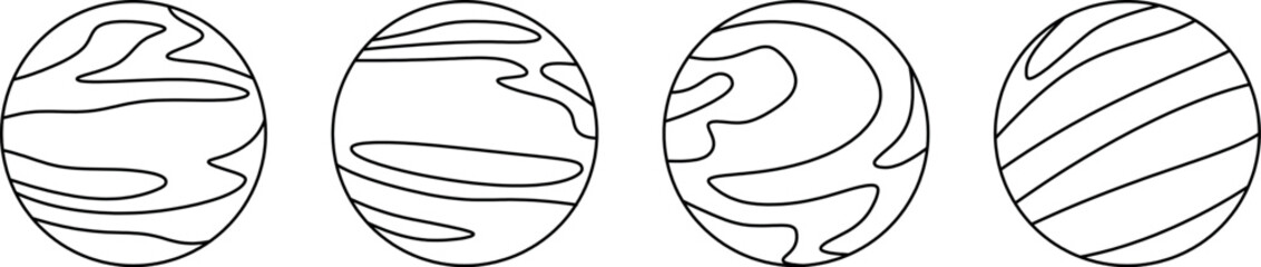 Vector abstract planet sphere with curved line surface in simple outline style
