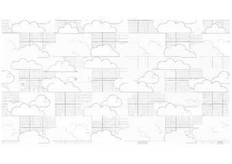 Light blue clouds and snowflakes pattern on white background for winter design and copy space