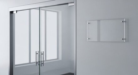 Modern Office Glass Doors and Blank Sign Mockup