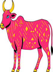 Traditional Indian Motif Animals, Cow Illustration