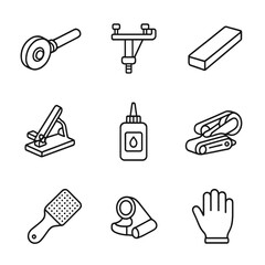 Metalworking Tools Icons. Outline style icons of Metalworking Tool: grinding wheel dresser, bench grinder rest, honing stone,
