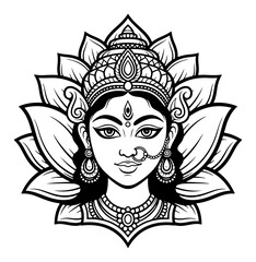 Goddess Lakshmi face in a lotus flower vector illustration