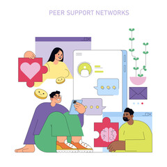 Peer Support Networks Vector Illustration with Puzzle Theme