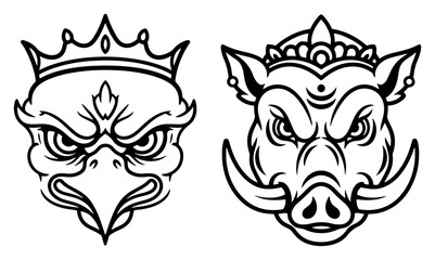 Garuda and Varaha crowned heads Hindu mythological vector illustration