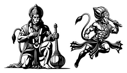 Vector illustration set of the Hindu monkey god Hanuman in different poses © Anna