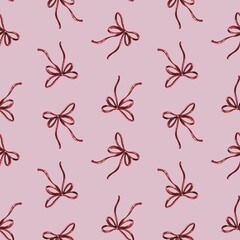 Watercolor red bow seamless pattern illustration, on pink background	