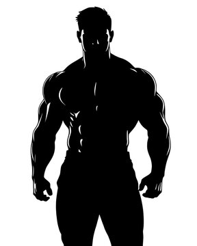 Front view silhouette of muscular man &ndash; Bodybuilder fitness vector