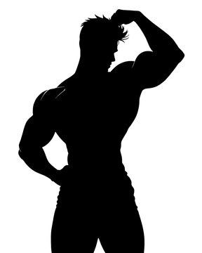 Bodybuilder silhouette flexing arm &ndash; Strong muscular man fitness illustration