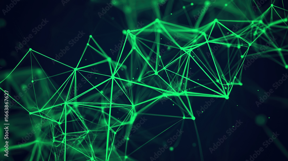 Aufkleber abstract network of green lines and nodes representing digital connections in technology