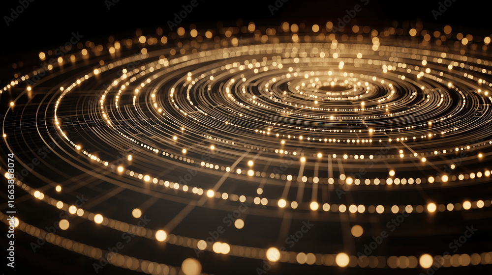 Poster Swirling patterns of golden lights create mesmerizing visual effects in dark space