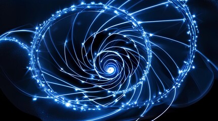 Futuristic Blue Light Spiral with Geometric Patterns