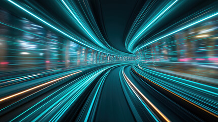 Dynamic motion through a glowing futuristic tunnel filled with vibrant colors