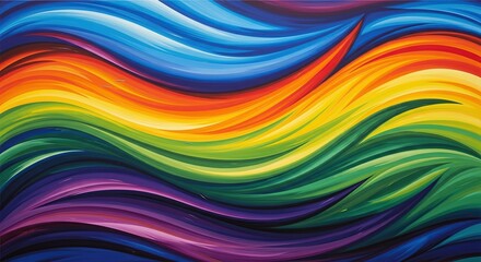 Obraz premium Vibrant abstract background with colorful rainbow waves and fluid brushstrokes, representing creativity and energy in a modern artistic design