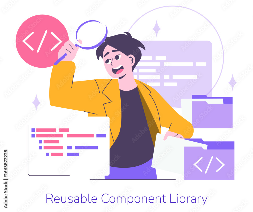 Aufkleber developer examining reusable component library code